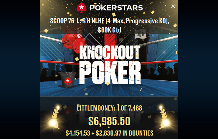 Первое место в турнире на PokerStars увеличило банкролл Евгения littlemooney на $6.985.