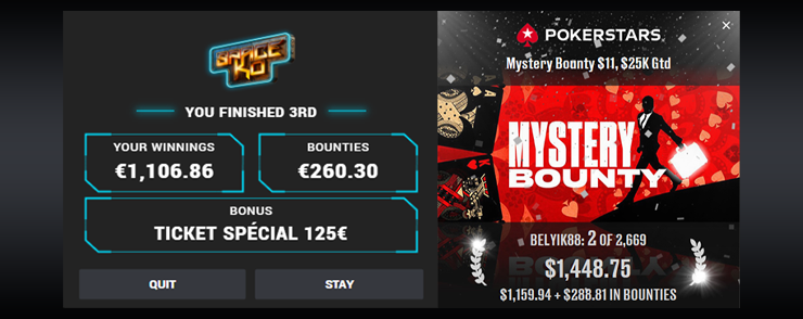 Абитуриент Денис belyik88 показал отличную игру, выиграв почти $3к на SpaceKO и PokerStars.