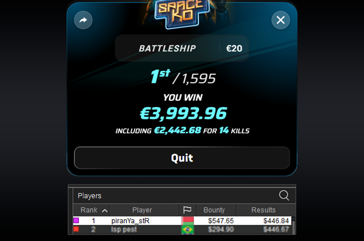 Победа на Winamax - Паша выиграл €3,9k. Это его самый крупный занос за месяц и так же первое место в Hot Turbo на PokerStars.