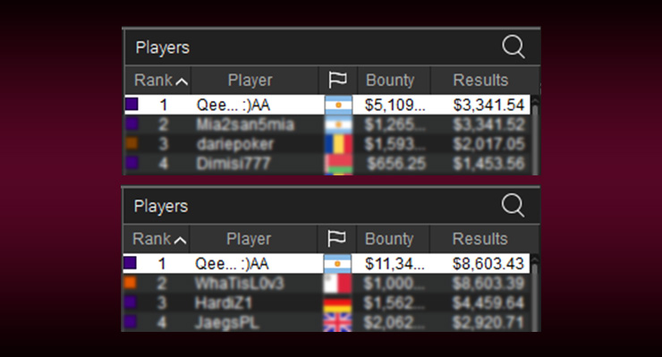Доцент Гера Qeeee оформил два заноса на PokerStars. В одном турнире он занял первое место и получил $8,4k, в другом - также первая строчка и выигрыш почти $20k.